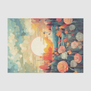 Landscape red and white poppies sun tissue paper