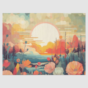 Landscape red and white poppies sun tissue paper
