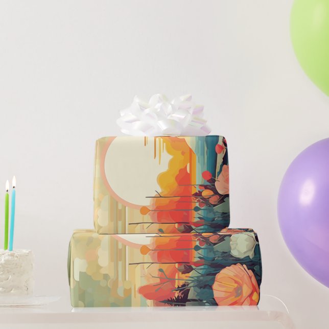 Landscape red and white poppies sun wrapping paper (Party Gifts)