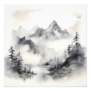 Landscape River Ink Painting Photo Print