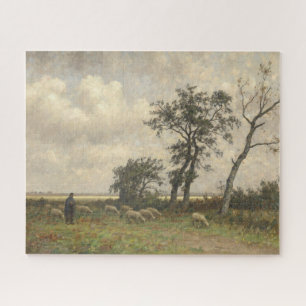 Landscape sheep and shepherd vintage fine art jigsaw puzzle