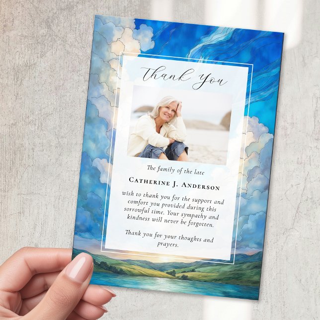 Landscape Sky Memorial Photo Sympathy Funeral Thank You Card (Creator Uploaded)