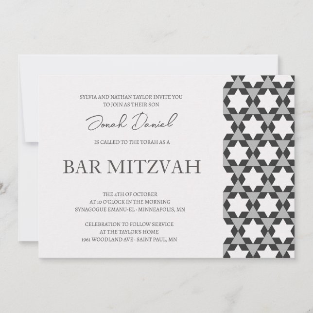 Landscape star pattern Bar Mitzvah invitation (Front)