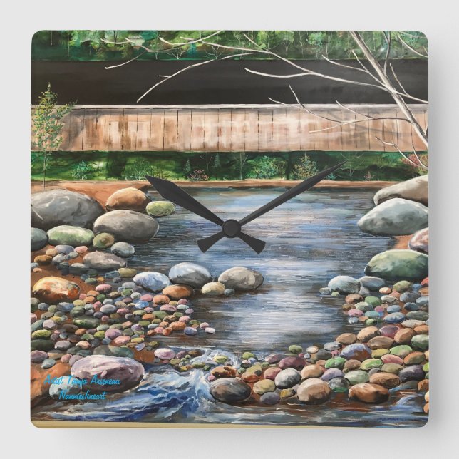 Landscape The Brook original Handpainted Art Square Wall Clock (Front)