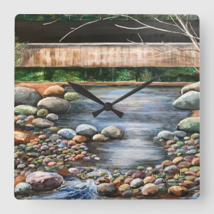 Landscape The Brook original Handpainted Art Square Wall Clock