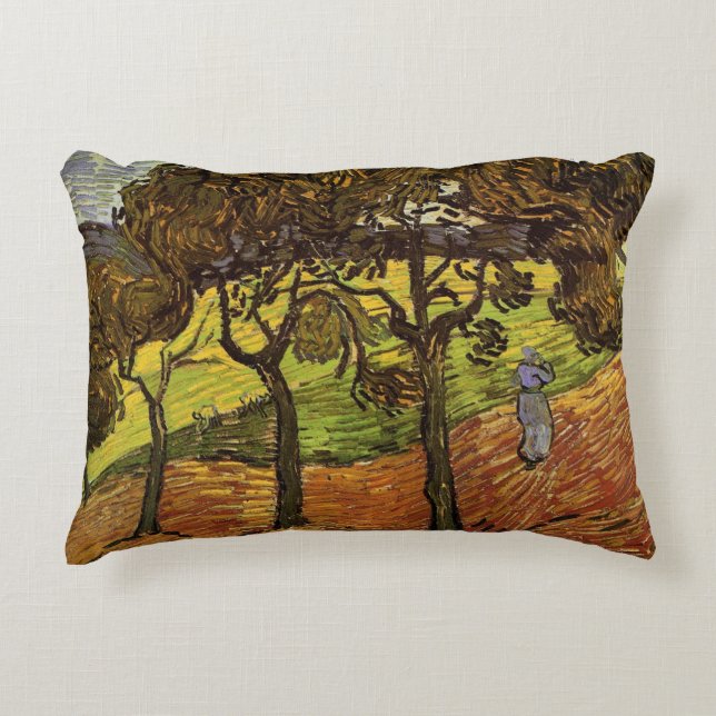 Landscape, Trees and Figures by Vincent van Gogh Accent Pillow (Front)