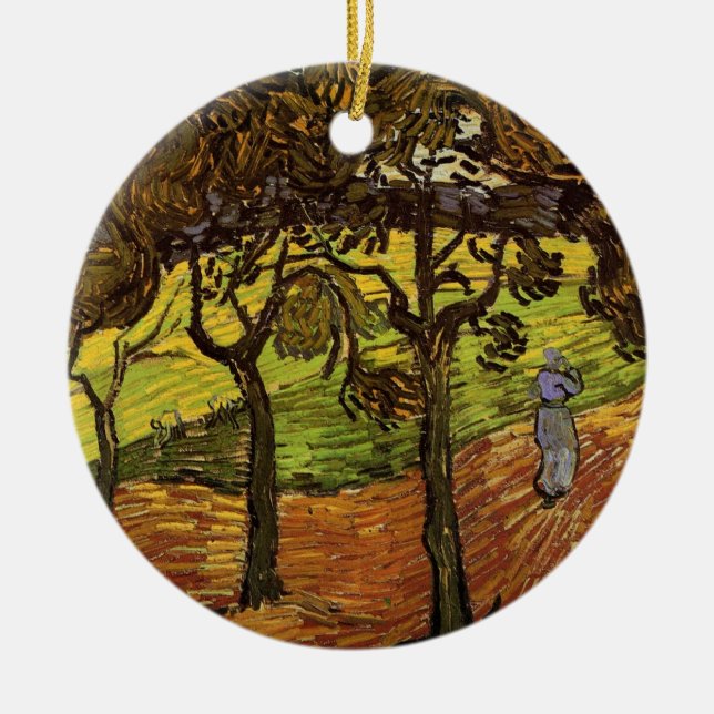 Landscape, Trees and Figures by Vincent van Gogh Ceramic Ornament (Front)