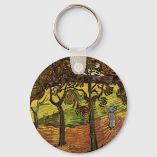 Landscape, Trees and Figures by Vincent van Gogh Keychain