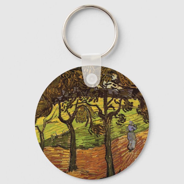 Landscape, Trees and Figures by Vincent van Gogh Keychain (Front)