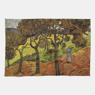 Landscape, Trees and Figures by Vincent van Gogh Kitchen Towel