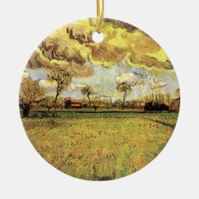 Landscape Under a Stormy Sky by Vincent van Gogh Ceramic Ornament (Front)