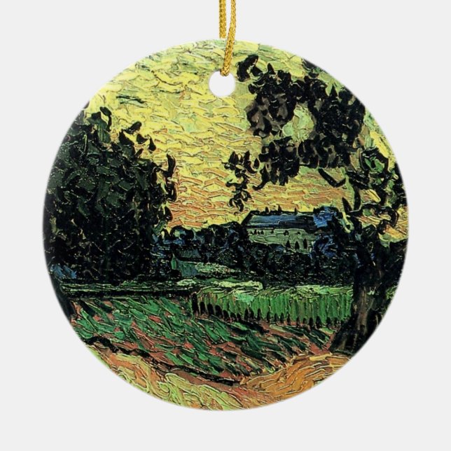Landscape w Chateau of Auvers by Vincent van Gogh Ceramic Ornament (Front)