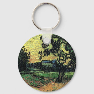 Landscape w Chateau of Auvers by Vincent van Gogh Keychain