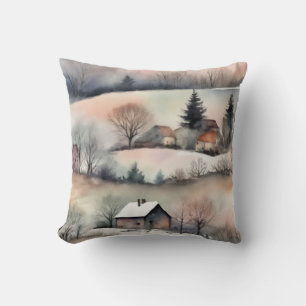 Landscape Winter Pastel Watercolor Throw Pillow