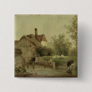 Landscape with a cottage 2 inch square button