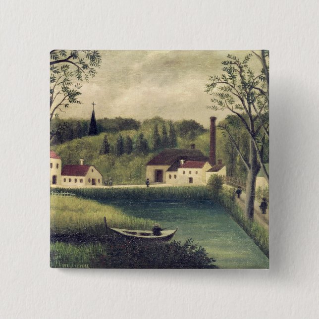 Landscape with a Fisherman, after 1886 2 Inch Square Button (Front)