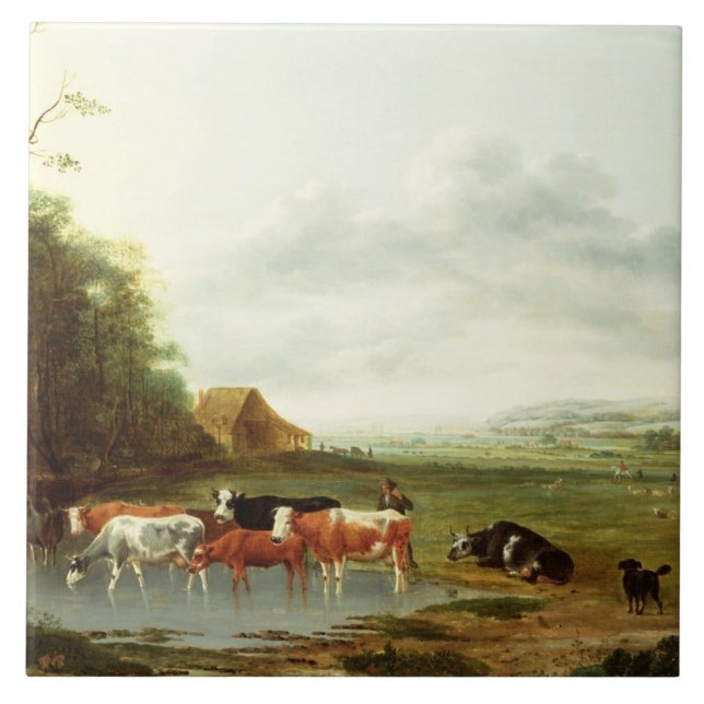 Landscape with a Herdsman and Cattle (oil on canva Tile (Front)
