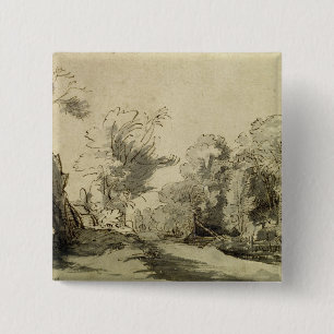 Landscape with a path,almost dead tree on left 2 inch square button