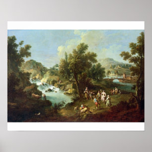 Landscape with a River and Dancing Peasants (oil o Poster