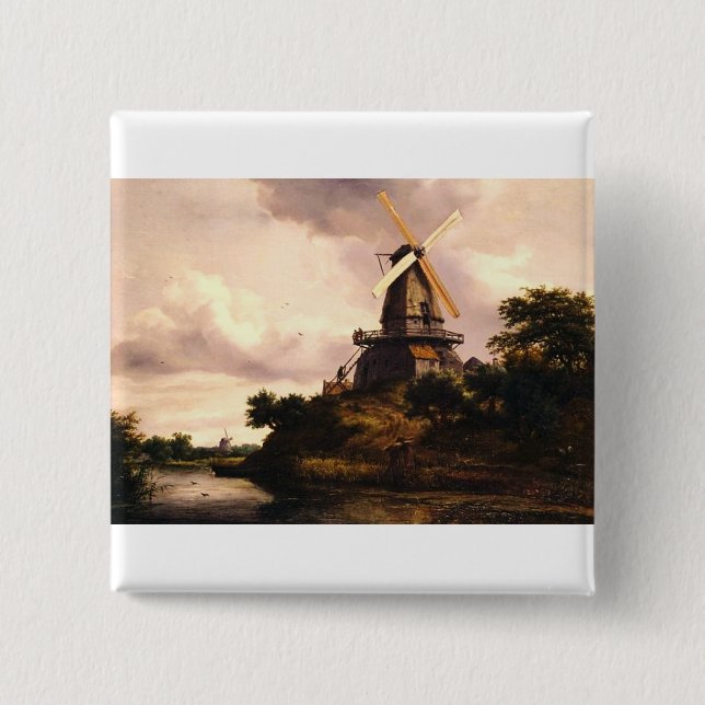 Landscape with a Windmill Art 2 Inch Square Button (Front)