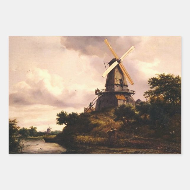 Landscape with a Windmill Art Wrapping Paper Sheet (Front)