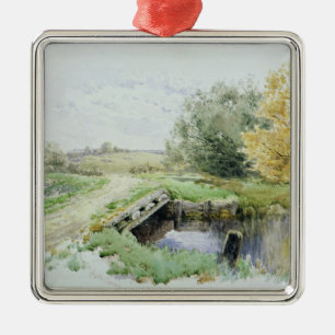 Landscape with bridge over a stream metal ornament