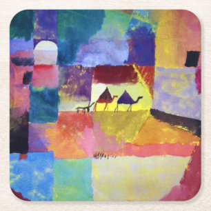 Landscape with Camels, Paul Klee Square Paper Coaster