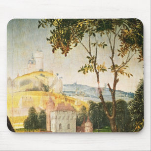 Landscape with castle in a moat and two swans mouse pad
