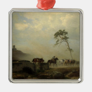 Landscape with Castle Ruins and Horse Riders Metal Ornament