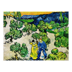 Landscape with Couple Walking and Crescent Moon Poster