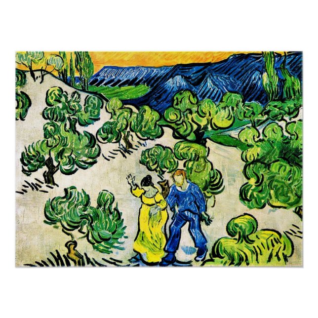 Landscape with Couple Walking and Crescent Moon Poster (Front)