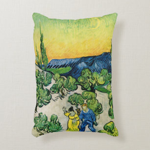 Landscape with Couple Walking by Vincent van Gogh Accent Pillow