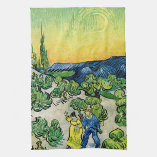 Landscape with Couple Walking by Vincent van Gogh Kitchen Towel