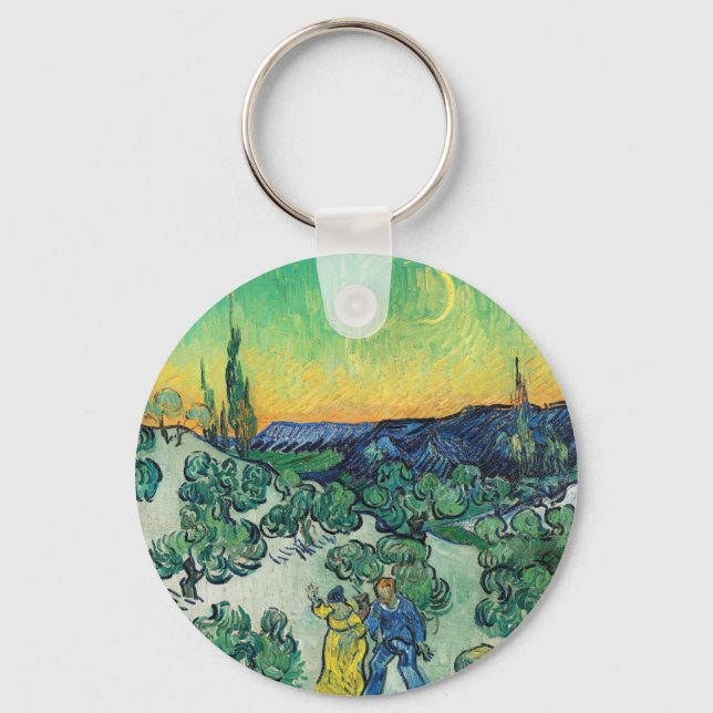 Landscape with Couple Walking & Crescent Moon Keychain (Front)
