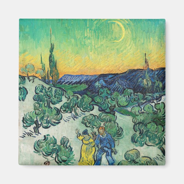 Landscape with Couple Walking & Crescent Moon Magnet (Front)