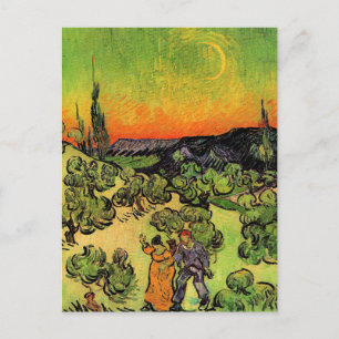 Landscape with Couple Walking, Crescent Moon, Postcard
