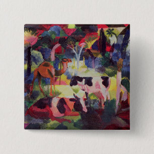 Landscape with Cows and a Camel 2 Inch Square Button