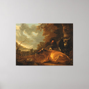 Landscape with Cows and a Young Herdsman, Canvas Print