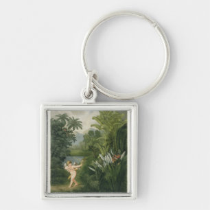 Landscape with Cupid aiming an arrow at a Parrot o Keychain