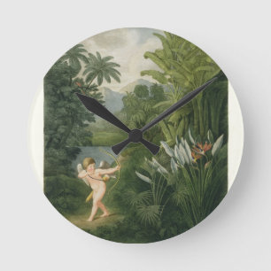 Landscape with Cupid aiming an arrow at a Parrot o Round Clock