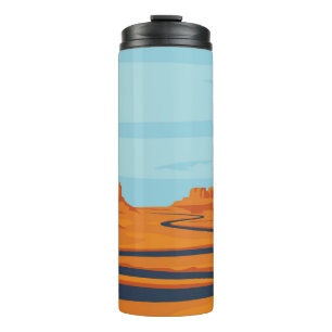 landscape with deserted valley, mountains, dark w thermal tumbler