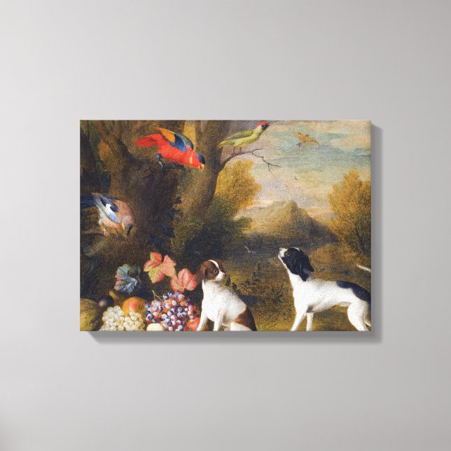 Landscape with exotic birds and two dogs  canvas print (Front)