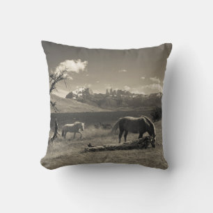 Landscape with horses throw pillow