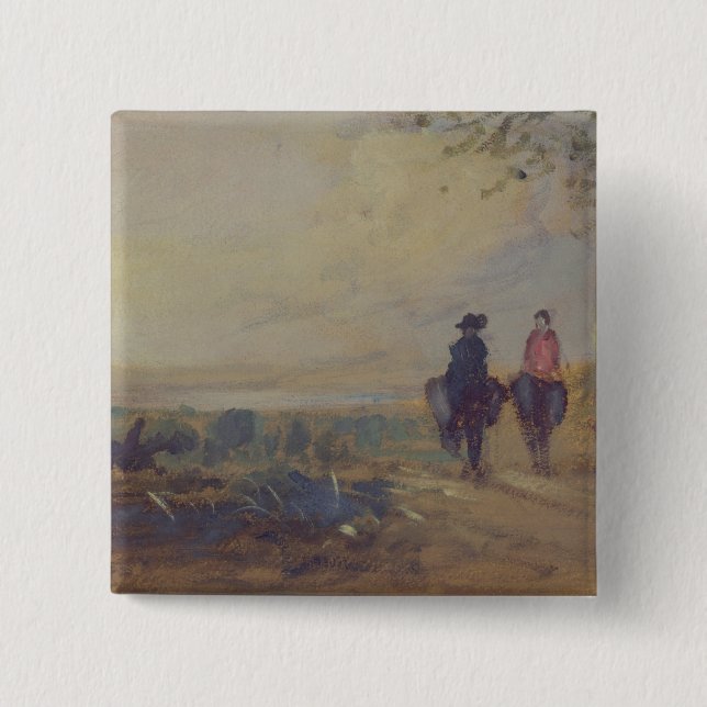 Landscape with Lake and two Figures Riding, previo 2 Inch Square Button (Front)