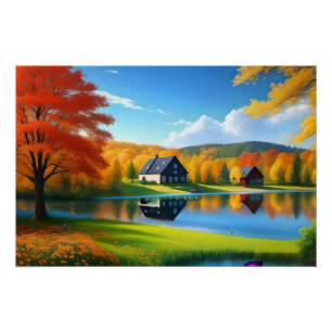 Landscape with Lake, Cottage And Trees-324563  Poster