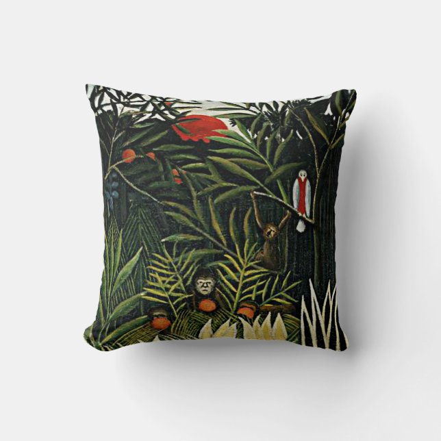 Landscape with Monkeys - Henri Rousseau artwork Throw Pillow (Front)