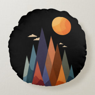 Landscape With Mountains and Sun Round Pillow
