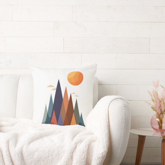 Landscape With Mountains and Sun Throw Pillow (Couch)