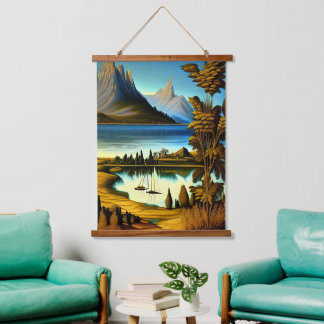 Landscape With Mountains Art    Hanging Tapestry