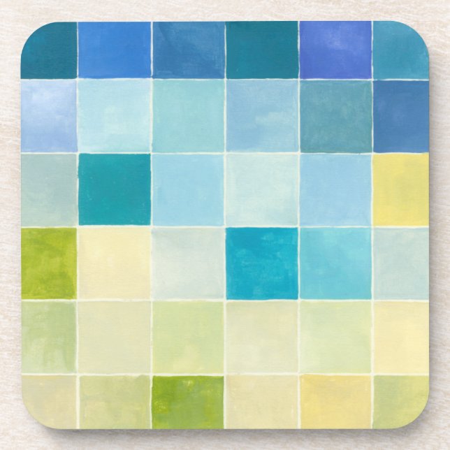 Landscape with Multicolored Pixilated Squares Coaster (Front)